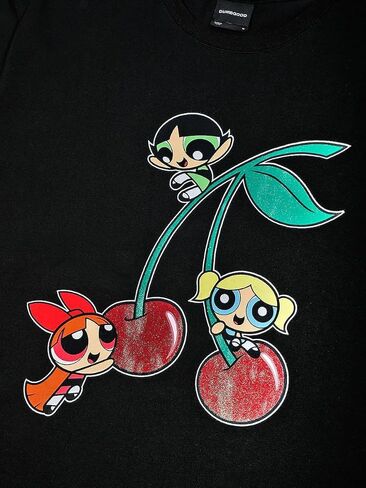 BioWorld PowerPuff Girls Cherry Glitter Print Crew Neck Short Shirt Back in Saudi Arabia