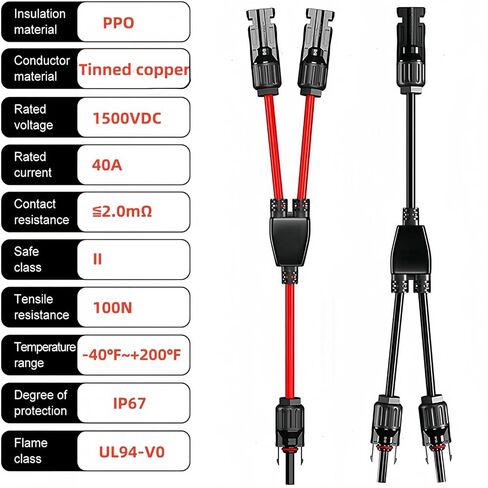 2 Pair Solar connectors Y-Tee 1-to-2 Waterproof Parallel Adapter, 10AWG tinned Copper Cable Plug Connector for Solar photovoltaic Panel Panels (2 Pairs M/FF and F/MM) in Saudi Arabia
