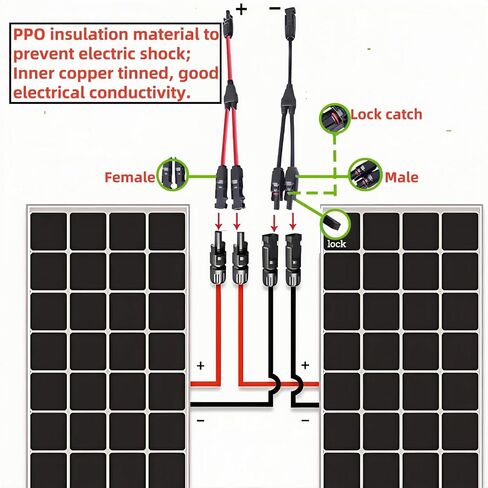 2 Pair Solar connectors Y-Tee 1-to-2 Waterproof Parallel Adapter, 10AWG tinned Copper Cable Plug Connector for Solar photovoltaic Panel Panels (2 Pairs M/FF and F/MM) in Saudi Arabia