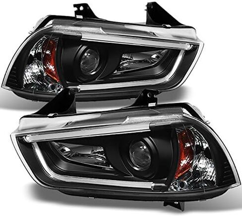 AKKON - For 2011-2014 Dodge Charger Black Bezel LED Daytime Running Lights Tube/Strip [Halogen Type] Projector Headlights LH+RH in Saudi Arabia