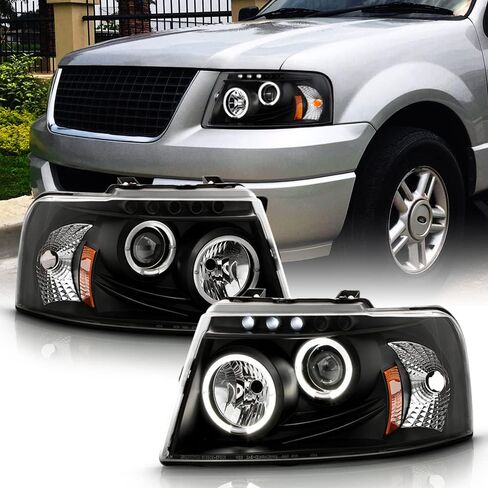 ACANII - For 2003-2006 Ford Expedition LED Halo Black Housing Projector Headlights Headlamps, Driver & Passenger Side in Saudi Arabia
