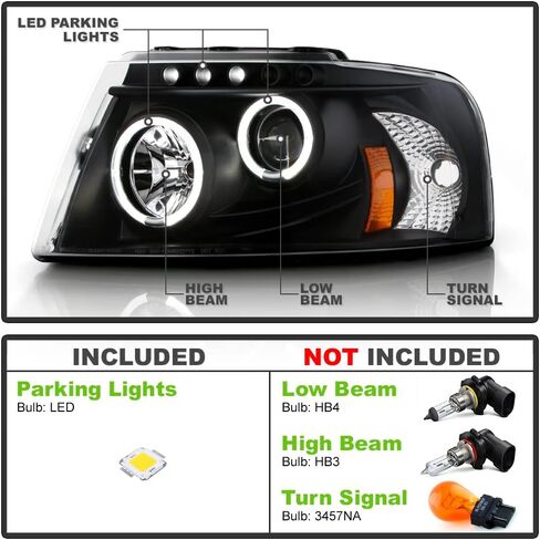 ACANII - For 2003-2006 Ford Expedition LED Halo Black Housing Projector Headlights Headlamps, Driver & Passenger Side in Saudi Arabia