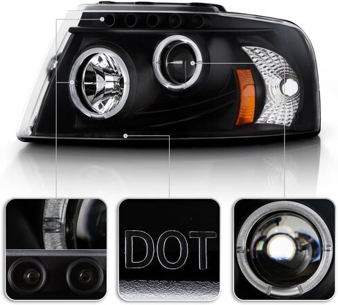 ACANII - For 2003-2006 Ford Expedition LED Halo Black Housing Projector Headlights Headlamps, Driver & Passenger Side in Saudi Arabia