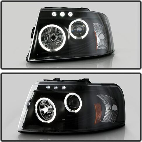 ACANII - For 2003-2006 Ford Expedition LED Halo Black Housing Projector Headlights Headlamps, Driver & Passenger Side in Saudi Arabia