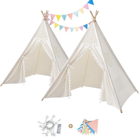 Sumbababy Kids Teepee Tent for Toddlers - Kids Play Tents Indoor Playhouse for Girls & Boys - Washable Tipi Sleepover Tent Kid Boho Toddler Tents with Lights & Carry Bag - Foldable Outdoor Gift Toys in Saudi Arabia