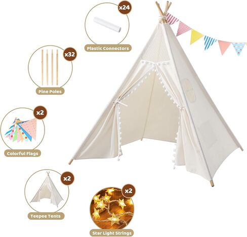 Sumbababy Kids Teepee Tent for Toddlers - Kids Play Tents Indoor Playhouse for Girls & Boys - Washable Tipi Sleepover Tent Kid Boho Toddler Tents with Lights & Carry Bag - Foldable Outdoor Gift Toys in Saudi Arabia