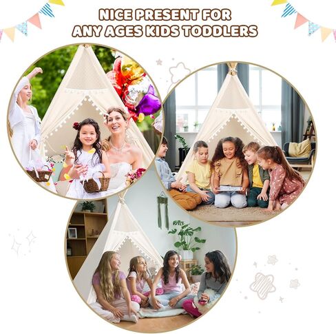 Sumbababy Kids Teepee Tent for Toddlers - Kids Play Tents Indoor Playhouse for Girls & Boys - Washable Tipi Sleepover Tent Kid Boho Toddler Tents with Lights & Carry Bag - Foldable Outdoor Gift Toys in Saudi Arabia