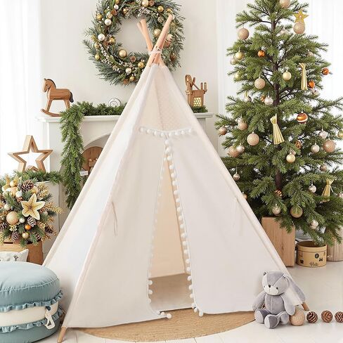 Sumbababy Kids Teepee Tent for Toddlers - Kids Play Tents Indoor Playhouse for Girls & Boys - Washable Tipi Sleepover Tent Kid Boho Toddler Tents with Lights & Carry Bag - Foldable Outdoor Gift Toys in Saudi Arabia