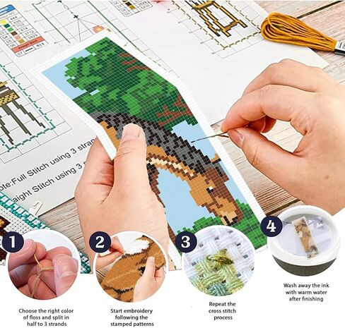 ORIGACH 6 Set Bees Cross Stitch Bookmark Kit for Beginner with Backing Felt Floss Instructions DIY Stamped Embroidery Bookmark Kit for Adults, Book Lovers in Saudi Arabia