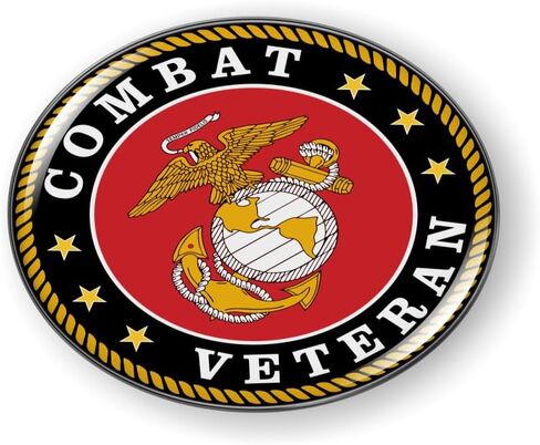 US Marine Corps Combat Veteran, USMC 3D Domed CAR Emblem Badge Sticker Chrome Metal Bezel - Official U.S. Marine Corps Licensed Product in Saudi Arabia