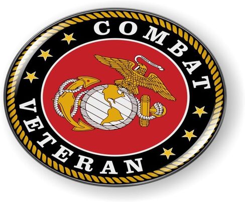 US Marine Corps Combat Veteran, USMC 3D Domed CAR Emblem Badge Sticker Chrome Metal Bezel - Official U.S. Marine Corps Licensed Product in Saudi Arabia