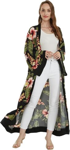 Matchable Couple Hawaiian Luau Shirt or Maxi Kimono in Rafelsia Black in Saudi Arabia