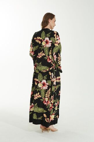 Matchable Couple Hawaiian Luau Shirt or Maxi Kimono in Rafelsia Black in Saudi Arabia