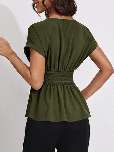 Milumia Women's V Cap Cap Sleeve Wrap Blouses Ruched Ruched Ruchlege Tops Peplum Peplum in Saudi Arabia