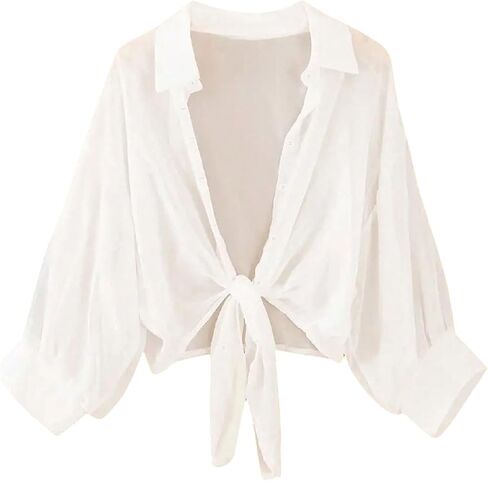 MakeMeChic Women's Chiffon Blouses Going Out Tops Long Sleeve Collared Shirt Oversized Blouse Top in Saudi Arabia