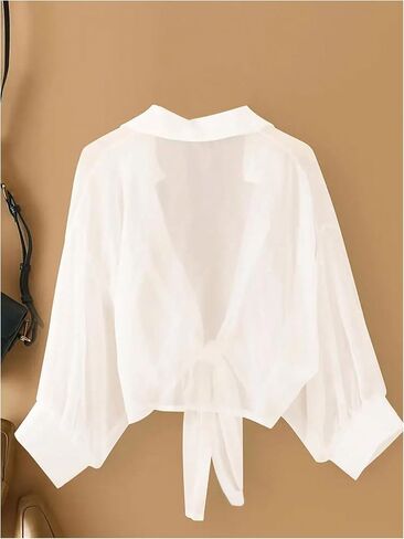 MakeMeChic Women's Chiffon Blouses Going Out Tops Long Sleeve Collared Shirt Oversized Blouse Top in Saudi Arabia