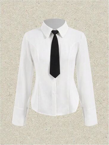 SweatyRocks Women's Button Down Long Sleeve Blouse Collared Slim Fit Dress Shirts with Tie in Saudi Arabia
