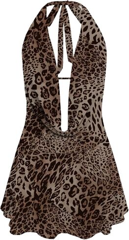 GORGLITTER Women's Halter Backless Dresses Deep V Neck Flowy Chiffon Bow Tie Layered Party Summer Mini Dress in Kuwait