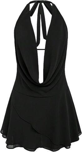 GORGLITTER Women's Halter Backless Dresses Deep V Neck Flowy Chiffon Bow Tie Layered Party Summer Mini Dress in Kuwait