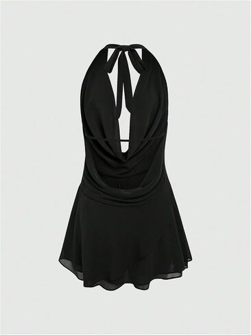 GORGLITTER Women's Halter Backless Dresses Deep V Neck Flowy Chiffon Bow Tie Layered Party Summer Mini Dress in Kuwait