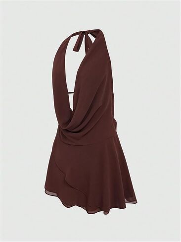GORGLITTER Women's Halter Backless Dresses Deep V Neck Flowy Chiffon Bow Tie Layered Party Summer Mini Dress in Saudi Arabia