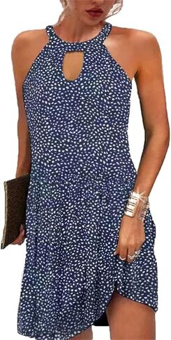 BIRW Women Summer Over The Knee Dress 2025 Casual Floral Halter Beach Vacation Sundresses with Pockets in Kuwait