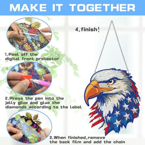 VAIIEYO Eagle Diamond Painting Hanging Ornament,National Flag Diamond Painting Suncatchers Double Side Hanging Kit with Chain, 7.5x7.5 inch Crystal Pendant Art Craft for Gift Home Wall Door Decoration in Saudi Arabia