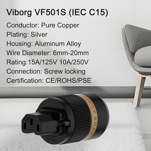Fiborg HIFI Power Plug ، VM501G+VF501G ، النحاس المطلي بالذهب غير المغنطيسي ، قابس التيار الكهربائي AC ، قابس الطاقة الصوتية ، قذيفة زجاجية الألياف ، قابس الطاقة US HIFI+IEC C15 للموصل in Kuwait