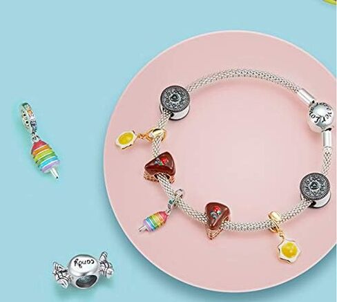 925 Sterling Silver Chocolate Cake Charm Poached Egg Charm Biscuit Charm Rainbow Ice Cream Charm Sweet Candy Charm for Pandora Charm Bracelet in Kuwait