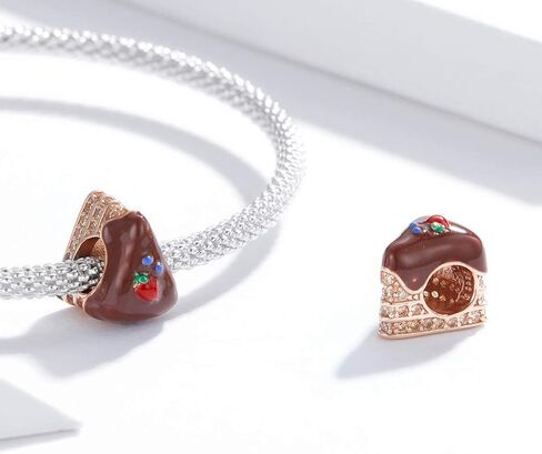 925 Sterling Silver Chocolate Cake Charm Poached Egg Charm Biscuit Charm Rainbow Ice Cream Charm Sweet Candy Charm for Pandora Charm Bracelet in Kuwait