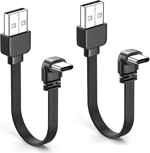 2PCS 90 Degree USB A to USB C Flat Cable Right Angle USB Male to Male Adapter Short Soft USB Cable 20inch-50CM (UP Angle+Down Angle) in Kuwait