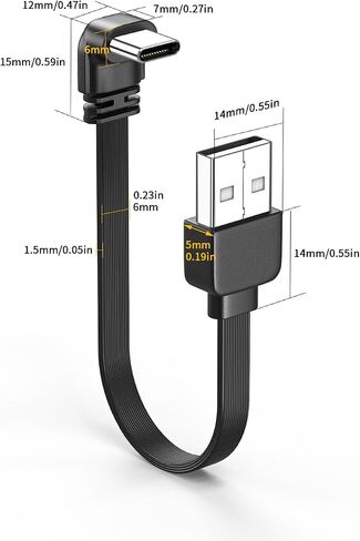 2PCS 90 Degree USB A to USB C Flat Cable Right Angle USB Male to Male Adapter Short Soft USB Cable 20inch-50CM (UP Angle+Down Angle) in Kuwait