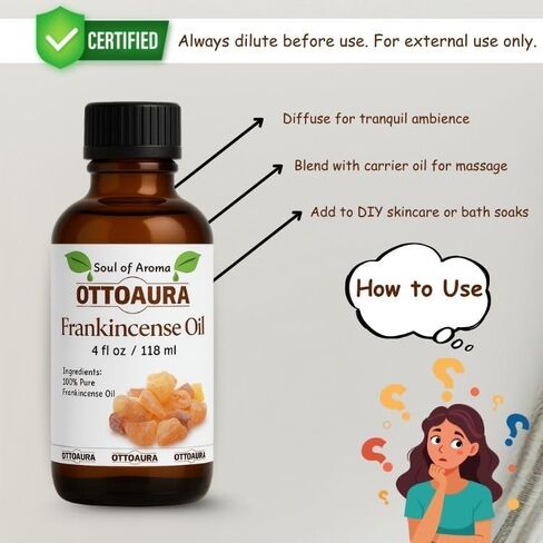 زيت اللبان الأساسي - 4 Fl Oz / 118ml - 100 ٪ من الدرجة النقية والطبيعية والعلاجية ، مثالية لاستخدام الناشر والعلاج العطري in Saudi Arabia