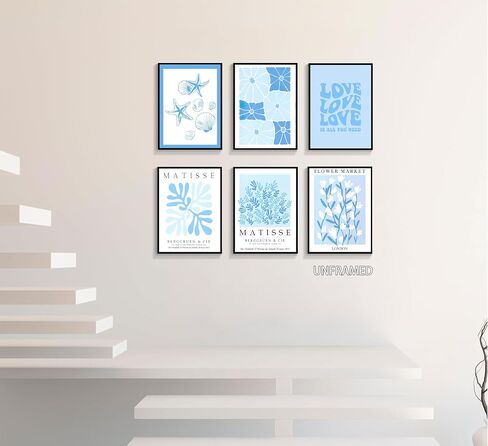 lqoztbx 6pcs جماليات زرقاء الجدار الفن الأزرق الفن المطبوعات ملصقات سوق الزهور الملخصات محايدة لوحات بوهو in Saudi Arabia