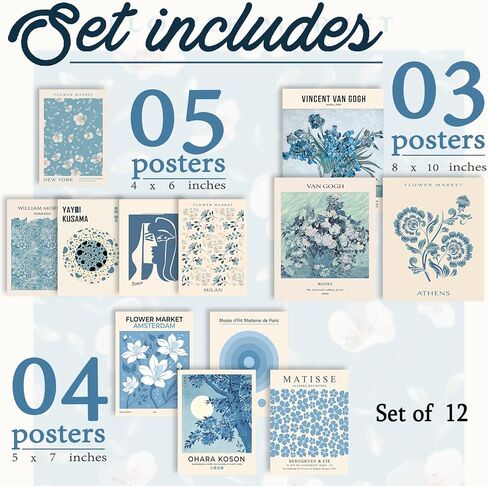 AROUTDE LIGHT Blue Wall Art Matisse Modern Wall Decor Coquette Coquette Aealthetic Blue Pictures Gallery Prints for Living Room Bedroon Dorm Set of 12 ( in Saudi Arabia