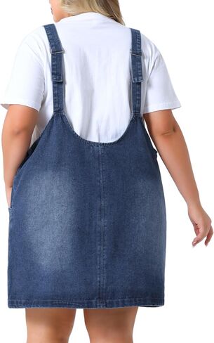 Agnes Orinda Plus Size Size Compley Dress for Women Olcyveless v Deck Denim Jumper Bress مع جيب in Kuwait