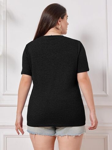 Chulianyouhuo Plus Size Tops for Women Summer V Neck Short Sleeve Tee Shirts Henley Button Casual Loose Fit Blouse in Kuwait