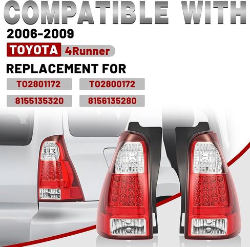 HECASA Pair Tail Light Compatible with 2006-2009 Toyota 4Runner Replacement for TO2801172 TO2800172 8155135320 8156135280 Rear Tail Brake Light Lamp Red Lens+Clear Lens Driver&Passenger Side in Saudi Arabia