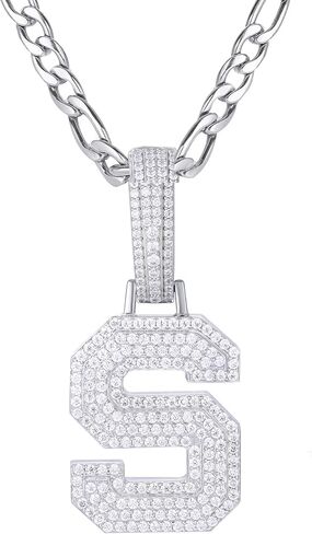 قلادة مويسانيت الأولي A-Z-925 sterling Silver Lettern مع سلسلة Figaro من الفولاذ المقاوم للصدأ ، مجوهرات الأبجدية للرجال نساء in Kuwait