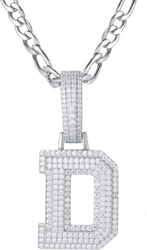 قلادة مويسانيت الأولي A-Z-925 sterling Silver Lettern مع سلسلة Figaro من الفولاذ المقاوم للصدأ ، مجوهرات الأبجدية للرجال نساء in Kuwait