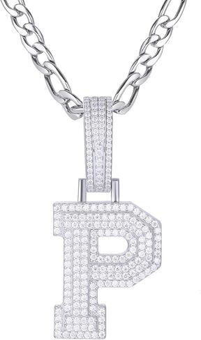 قلادة مويسانيت الأولي A-Z-925 sterling Silver Lettern مع سلسلة Figaro من الفولاذ المقاوم للصدأ ، مجوهرات الأبجدية للرجال نساء in Kuwait