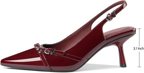Kitten Heels for Women Closed Pointed Toe Heels Patent Leather Low Heel Slingback Dress Shoes Feature Adjustable Buckle for Date Party Work Office Comfortable Sexy Pumps Shoes in Saudi Arabia