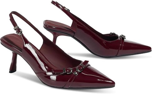 Kitten Heels for Women Closed Pointed Toe Heels Patent Leather Low Heel Slingback Dress Shoes Feature Adjustable Buckle for Date Party Work Office Comfortable Sexy Pumps Shoes in Saudi Arabia