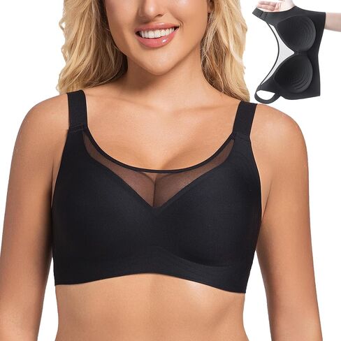 PRETTYWELL Wireless Bras for Women Molded Cup Comfort Push up Bra Mesh Seamless Full Coverage No Underwire Bra A to D Cup in Saudi Arabia