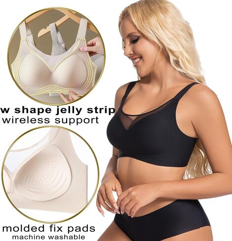 PRETTYWELL Wireless Bras for Women Molded Cup Comfort Push up Bra Mesh Seamless Full Coverage No Underwire Bra A to D Cup in Saudi Arabia