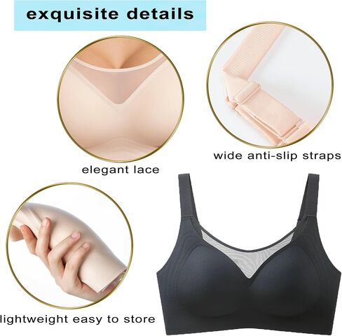 PRETTYWELL Wireless Bras for Women Molded Cup Comfort Push up Bra Mesh Seamless Full Coverage No Underwire Bra A to D Cup in Saudi Arabia