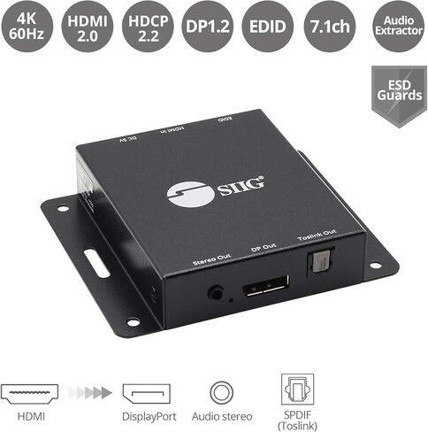SIIG HDMI 2.0 to DisplayPort 1.2 4K@60Hz Converter Adapter, HDCP 2.2, Stereo Audio, USB-Powered, Not Compatible with Apple Studio Display (CB-H21811-S1) in Kuwait