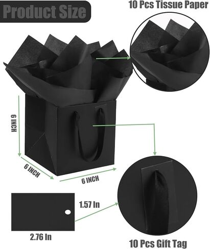 IN-JOOYAA 10 Pcs Gold Square Gift Bags with Tissue Paper Small Size Solid Party Favor Bags with Handles for Gift Giving (8x8x8 In, Gold) in Kuwait