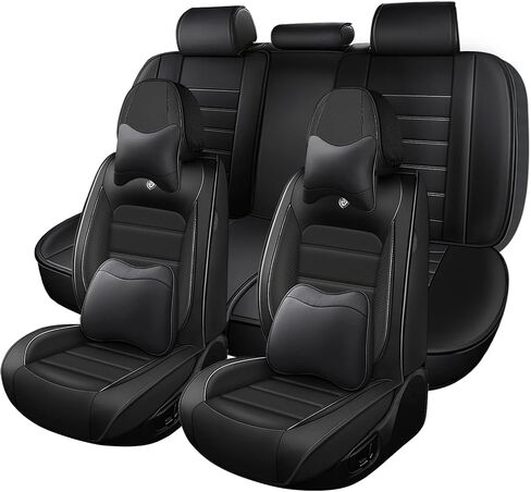 Car Seat Covers Fit for Ford F-150 2000-2024,5 Seats Custom Fit Leather Cover Protector Cushion,Automotive Vehicle Auto Interior Covers(Black,Premium Full Set with Pillow) in Kuwait