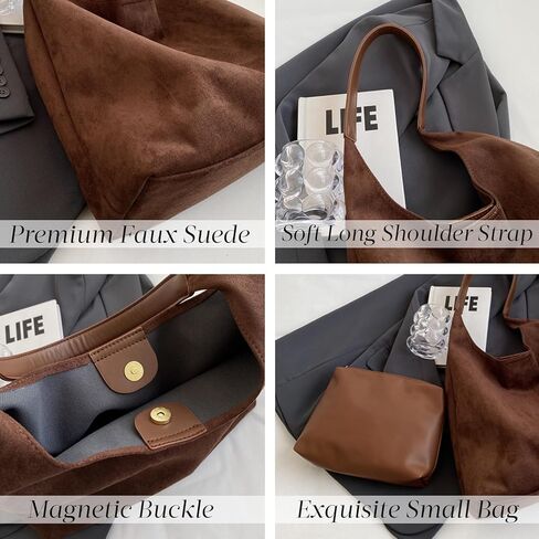 Suede Tote Bag for Women Hobo Bags Large Capacity Top Handle Bag Shoulder Bag,Premium Faux Suede Material in Kuwait